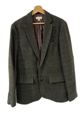 NWOT FOSSIL MENS 38 Dark Green Plaid Tweed Sport Coat Blazer Wool Blend
